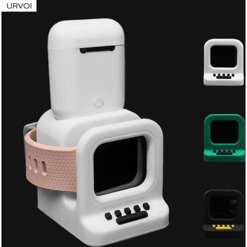 URVOI holder for apple watch silicone stand WatchOS keeper 2 in 1 home charging dock for iWatch classic MAC design for airpods