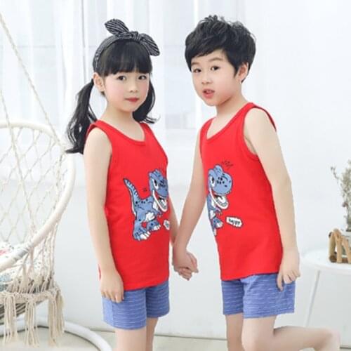 Children Clothing Boys Summer Cartoon Sleepwear Dinosaur Vest Pants Clothes Suit Baby Girls Cartoon Clothes Sets Kids Pajamas