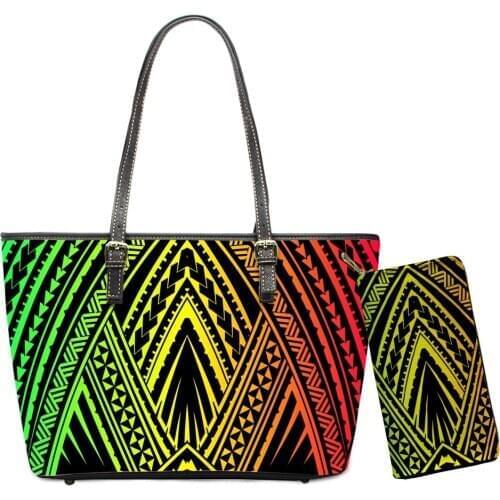 ELVISWORDS Luxury Design Handbag Polynesian Tribes Print Shoulder Bags For Women Purses And Handbags Set Custom Tote Bag Wallet
