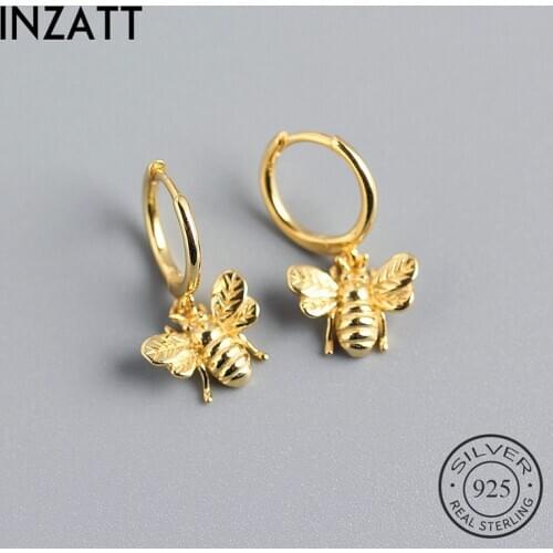 INZATT Real 925 Sterling Silver Animal Bee Hoop Earrings For Fashion Women Hiphop Fine Jewelry 18k Gold Jewelry Accessories