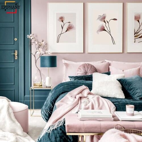 Boho Style Canvas Painting Pink Floral Scandinavian Poster Nordic Print Photography Creative Wall Art Picture Modern Decoration