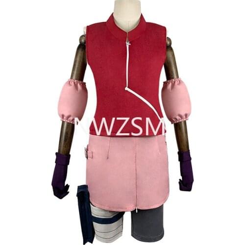 Anime Costume Haruno Sakura Cosplay Short-sleeved tops and trousers For Girls Red Short-sleeved Party Show Short Sleeves