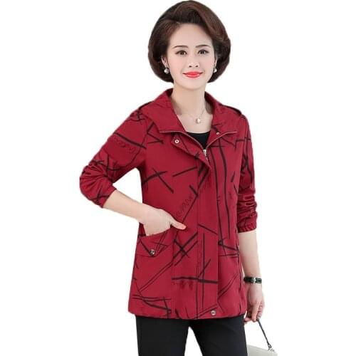 New Spring Autumn Womens Jacket Tops Middle-aged and Elderly Loose Top Female Windbreaker Casual Basic Outerwear Plus Size