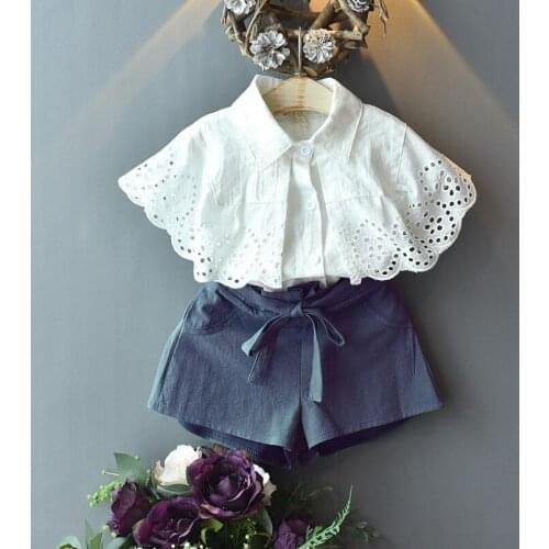 Summer Children Outfit School Girls Clothing Sets Baby Toddler Kids Girl Clothes Set Ruffles Blouse Tops + Shorts Two Piece Suit