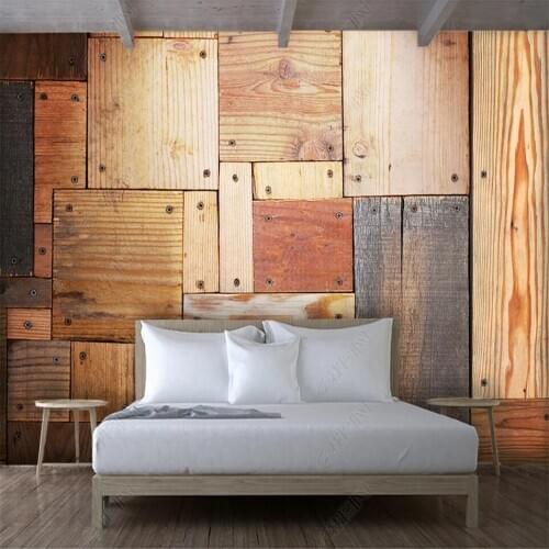 Milofi custom 3D wallpaper mural wood block wood board combination texture living room bedroom background wall decoration painti