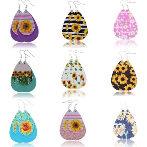 Bulk Pumpkin Sunflower Maple Leaf Thanksgiving Fashion Accessory Fall Faux Leather Earrings Autumn Teardrop Dangle Earrings