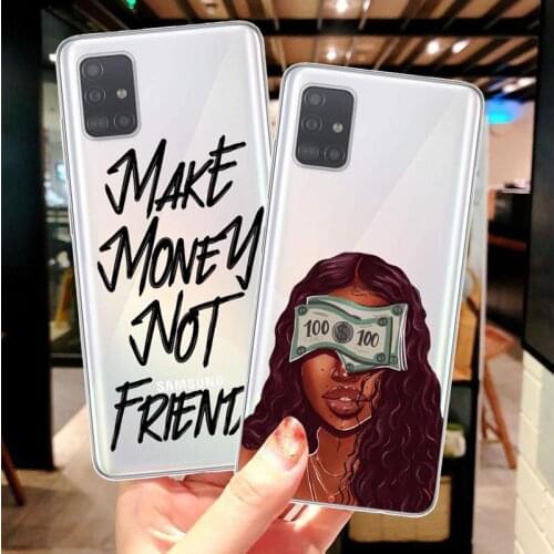 MAKE MONEY Cash Black head Girl Soft silicone Phone Case For Samsung Galaxy S6 S7 EDG S8 S9 Plus S10 Plus S20 Ultra Cover coque