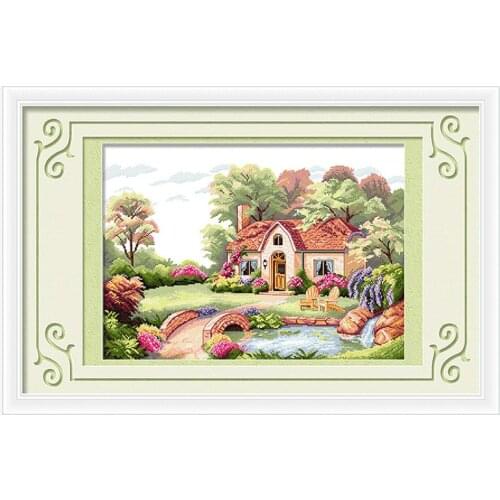 Cross stitch kits Threads for knitting European rural landscape pattern suburban houses and creeks punch needle kit