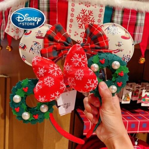 Disney Headband Minnie Ears For Women Mermaid Ariel Headdress Cartoon Anime Disneyland Mickey Mouse Bow Sequins Hair Hoop