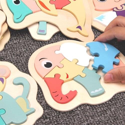 Kids Wooden 3D Puzzle Jigsaw Toys For Children Cartoon Animal Vehicle Wood Puzzles Intelligence Kid Baby Early Educational TXTB1
