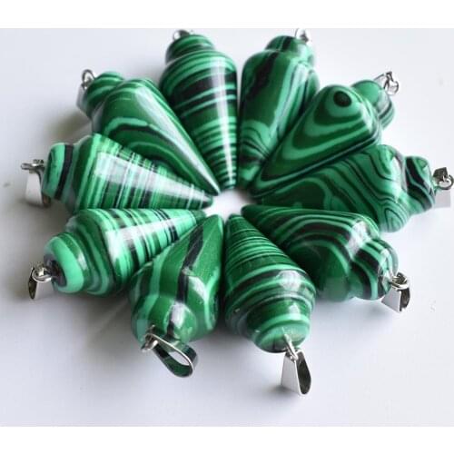Fashion hot selling Synthetic Malachite stone pendulum circular Cone charms Pendants for jewelry making 10pcs/lot wholesale free