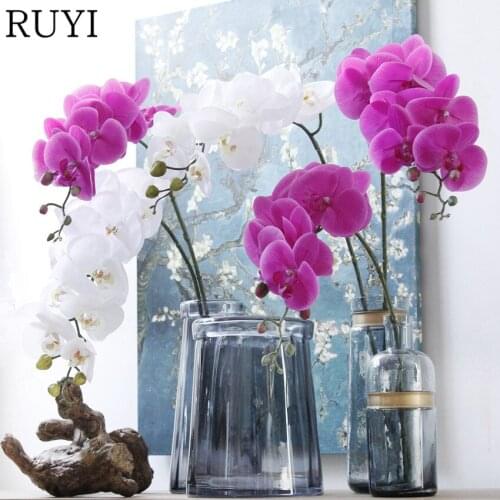 Real Touch 3D Print Phalaenopsis Hand Feel Artificial Flowers Single Branch 9 heads Wedding Decoration For Home Party Office