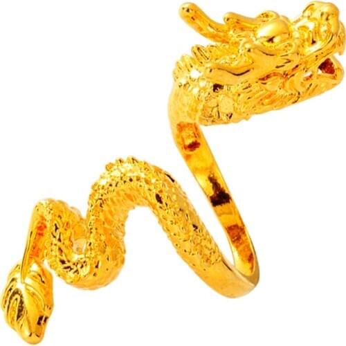 Adjustable Vintage Punk Dragon Ring Men Chunky Copper Biker Rock Rap Embrace Skeleton Head Ring Gothic Valentines Day Gif