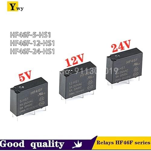 2PCS 300VDC Power Relay HF46F-5 12 24-HS1 5V 12V 24VDC-HS1 Mini HF46F-005-HS1 HF46F-012-HS1 HF46F-024-HS1 4 feet 5A
