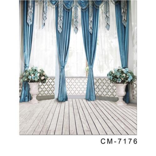 Retro blue curtains photo backgrounds vinyl evening dress indoor wedding backdrops photography in photo studio kits CM-7176