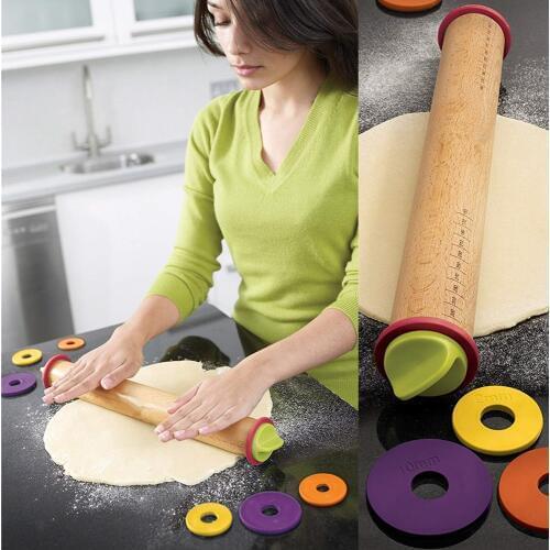 Rolling pin with thickness rings for baking tools adjustable french cookie decorating embossing dough roller pottery clay tool