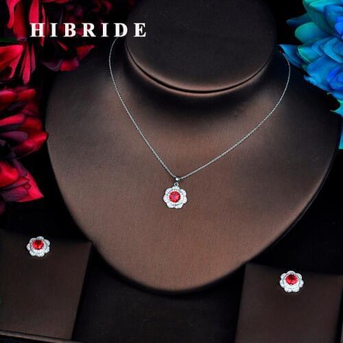 HIBRIDE Luxury White Gold Color Link Chain Pendant Women Bridal Jewelry Sets Necklace Sets Earings Fashion Jewelry N-543