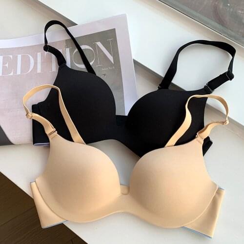 Sexy glossy seamless femme sexy underwear female bra no steel ring pink gathered comfortable high school students thick bralette