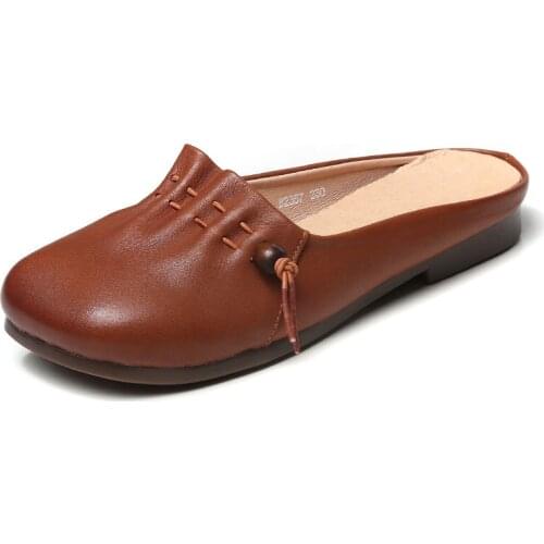 2021 New Fashion Summer Outside Half Slippers for Women Slip on Genuine Leather Shoes Woman Soft Bottom Slingback Casual Slides