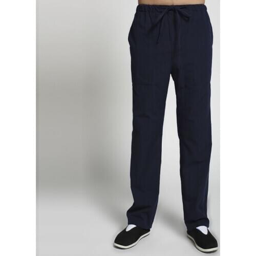 Traditional Chinese Style Pants Men Cotton Solid Color Loose Costumes Oriental Morning Exercise Tai Chi Kung Fu Tang Suits