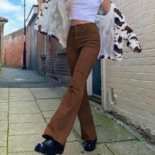 All-match Comfortable Office Ladies Flared Pants 2021Spring Autumn Fashion Sexy Women Solid High Waist Retro Stretch Slim Jeans