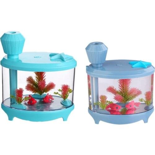 EAS-Fish Tank Air Humidifier 460Ml Aroma Oil Diffuser Night Light Mist Maker for Home Office