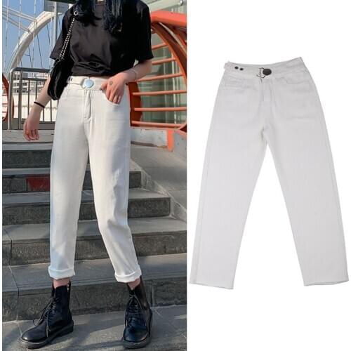Spring and summer 2020 large size 5XL high-waisted daddy pants jeans womens straight thin nine-point harem pants carrot pants