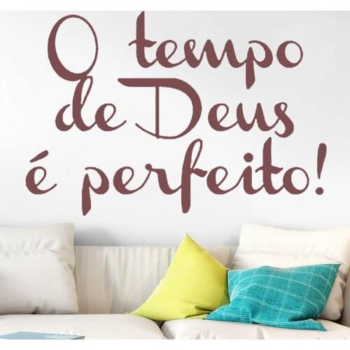Vinyl Wall Decal O Tempo De Deus E Perfeito Portuguese Quotes Wallpaper Mural For Bedroom Decor Stickers Removable Poster RU2234