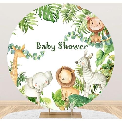 Green Plant Animal Circular Round Backdrop Photography Circle Background Lion Monkey Birthday Party Decor Baby Shower Vinyl