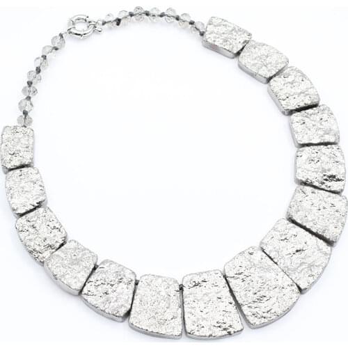 GG Jewelry 18'' Natural Titanium Silver Color Quartzs Druzy Graduated Necklace For Women