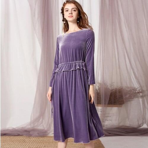 Autumn Winter Velvet Dresses Women sweet Long sleeve pleated ruffle velour Dress plus size Streetwear Ladies Vintage party dress