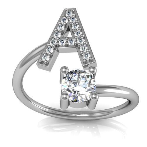 ZHOUYANG 26 Letter Rings For Women Lady Creative Cubic Zirconia Open Finger Ring Silver Color Party Gift Fashion Jewelry KCR208