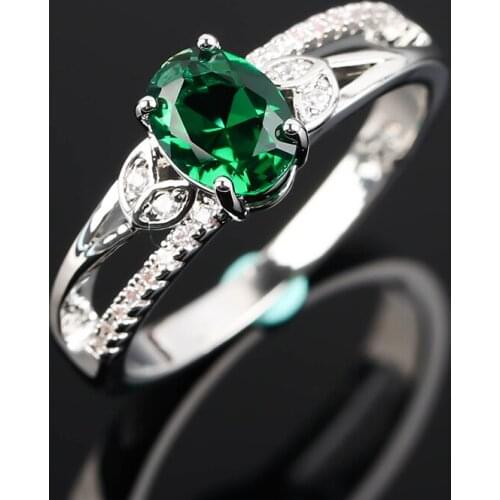 Charm Womens Ring Blue Green Crystal Zircon Ring Silver Color Wedding Engagement Party Band Jewelry Rings Birthday Gift