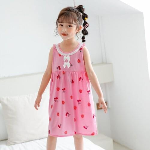 Girls Princess Dress Nightgowns Summer Short Sleeveless Print Nightdress Knitted Pajamas Sleepwear Kids Girl Nightgown for 2-13Y