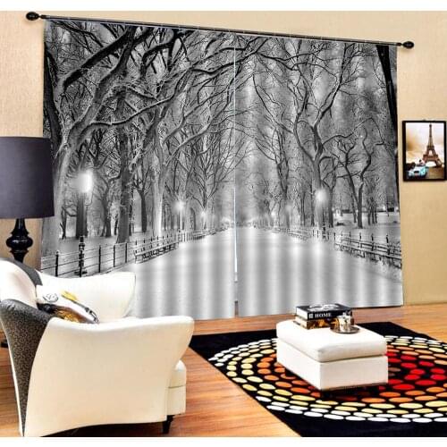 Winter Snow Forest Trees Landscape Window Curtains For Living room bedroom blackout Curtains Custom any size
