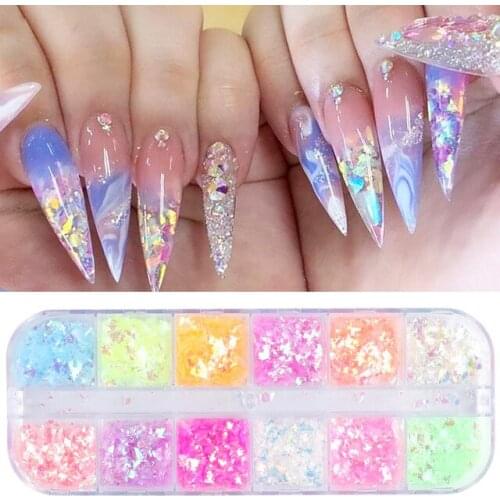 12Grid Gold Foils Gorgeous Nails Glitter Flakes Paillette Chip Aluminum Nail Design Shinny Nail Art Decoration Accessories