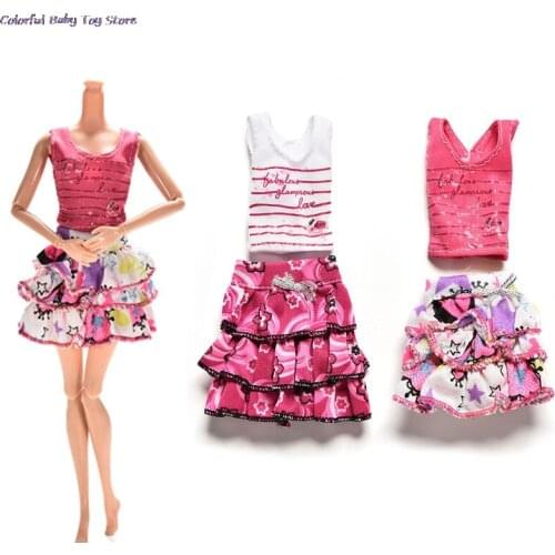 1set new fashion Doll Clothing outfits Casual tank Skirt Suits For Barbie Doll Best Gift Baby Toy Doll Accessories Child Toy