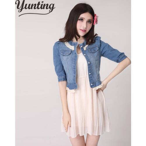 2021 Denim Clothings Hot Sale Ladies Korean Style Fashion Lace Jean Coat Classical Ladies Jacket jeans fashion 2021