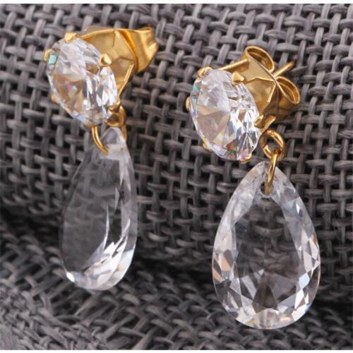 2021 Stylish temperament wild drop gold Titanium steel earrings Crystal from Austrian Fit Women and Female For Party