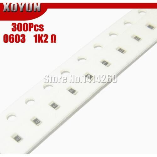 300PCS 0603 Chip Fixed Resistor SMD Resistor 1% 1.2K ohm 1K2 122 1K2R
