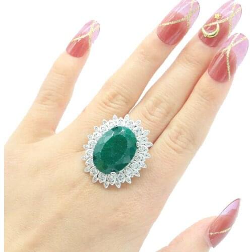 22x22mm Bohemia Flowers Design Created Golden Citrine Bright Zircon Ladies Wedding Silver Rings