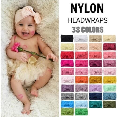 38 Colors Nylon Headband for Baby Girls Boys Soft Bow Knot Turban Hair Bands Baby Hair Accessories for Children Headwear