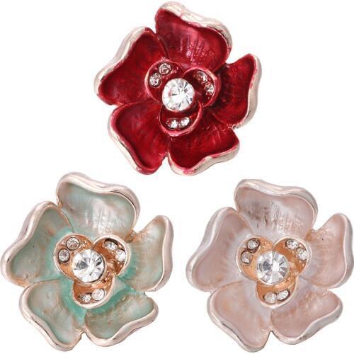 5pcs/lot New Rose Gold 18mm Snap Button Jewelry Rhinestone Crystal Flower Snap Buttons Fit Snap Bracelet Bangles Jewelry