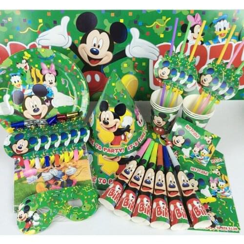 69pcs/set Disney Cartoon Mickey Theme Party Disposable Tableware Set Paper Cup Plate Straw Birthday Party Decoration Baby Shower