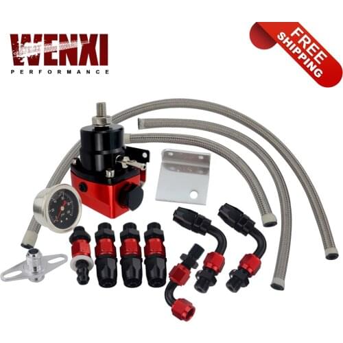Free Shipping Black&Red Universal fpr AN6 Fitting fuel pressure regulator For 7MGTE MKIII with hose line.Fittings.Gauge 7842BKRD