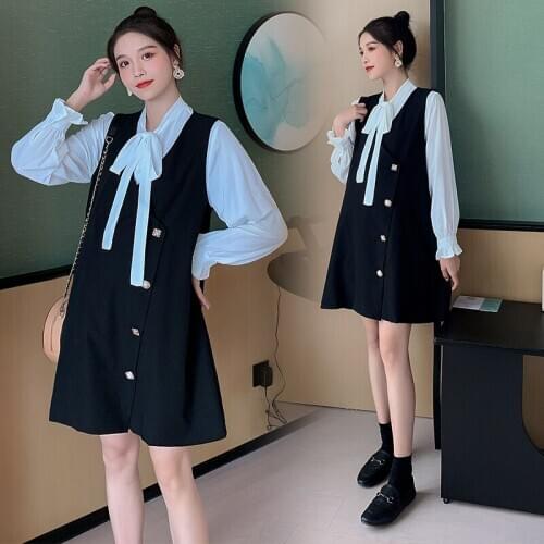 8902# Blouse + Dress Maternity Clothes Loose Stylish two-piece Long Sleevess Dress for Pregnant Women Mom Dress