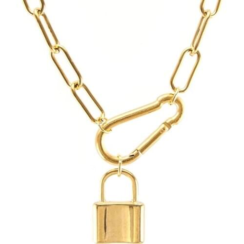 100% Stainless Steel Virgin Mary Lock St. Benedict Coin Necklace For Women Gold/Silver Color Metal Carabiner Chunky Chain choker