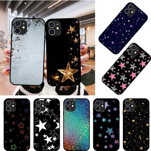 Phone Case For Apple IPhone 12 Mini 11 Pro XR X MAX SE XS 4 5 6 6S 7 8 E Plus Black Cover Hoesjes Tpu Funda Art Bright Stars