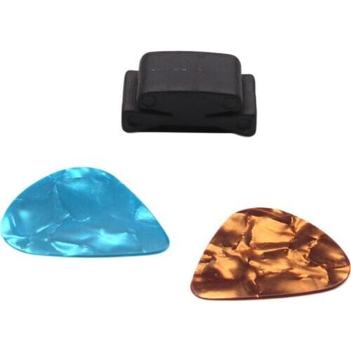 Black Silicone Pick Fix On Headstock And 2 Random Color Guitar Picks