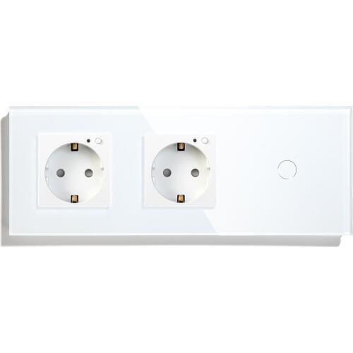 BSEED Double WiFi EU Sockets 1Gang 1Way Switch Control by Alexa Google Tuya With White Black Gloden Crystal Glass Panel